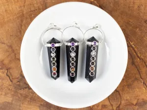 CHAKRA & Black OBSIDIAN Crystal Pendant - Crystal Points, Handmade Jewelry, Healing Crystals and Stones, E2158