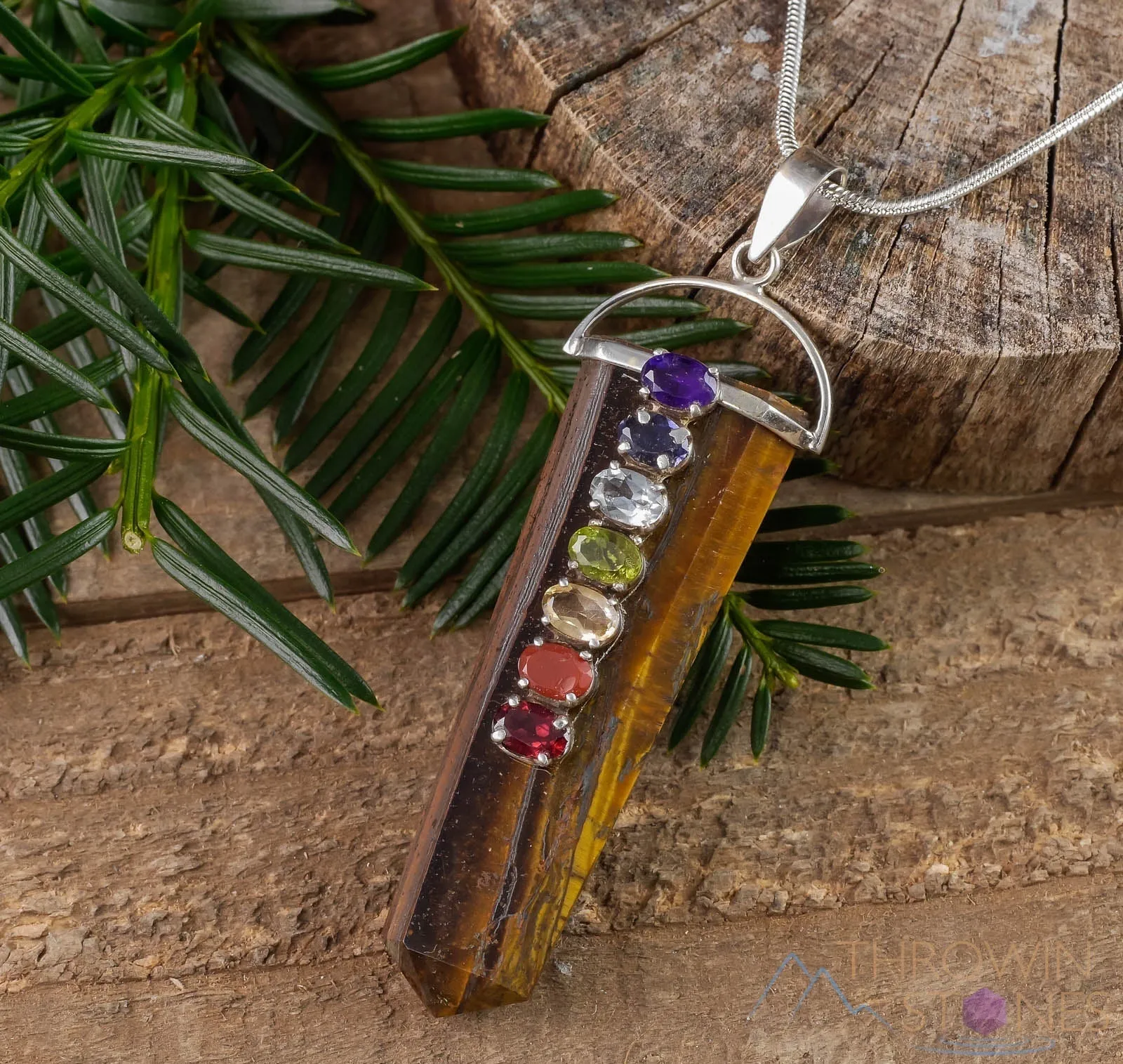 CHAKRA Crystal Pendant - Amethyst, Tigers Eye, Clear Quartz - Crystal Points, Handmade Jewelry, Chakra Necklace for Women, E1115