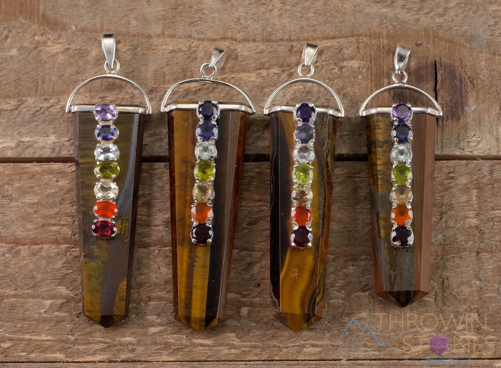 CHAKRA Crystal Pendant - Amethyst, Tigers Eye, Clear Quartz - Crystal Points, Handmade Jewelry, Chakra Necklace for Women, E1115