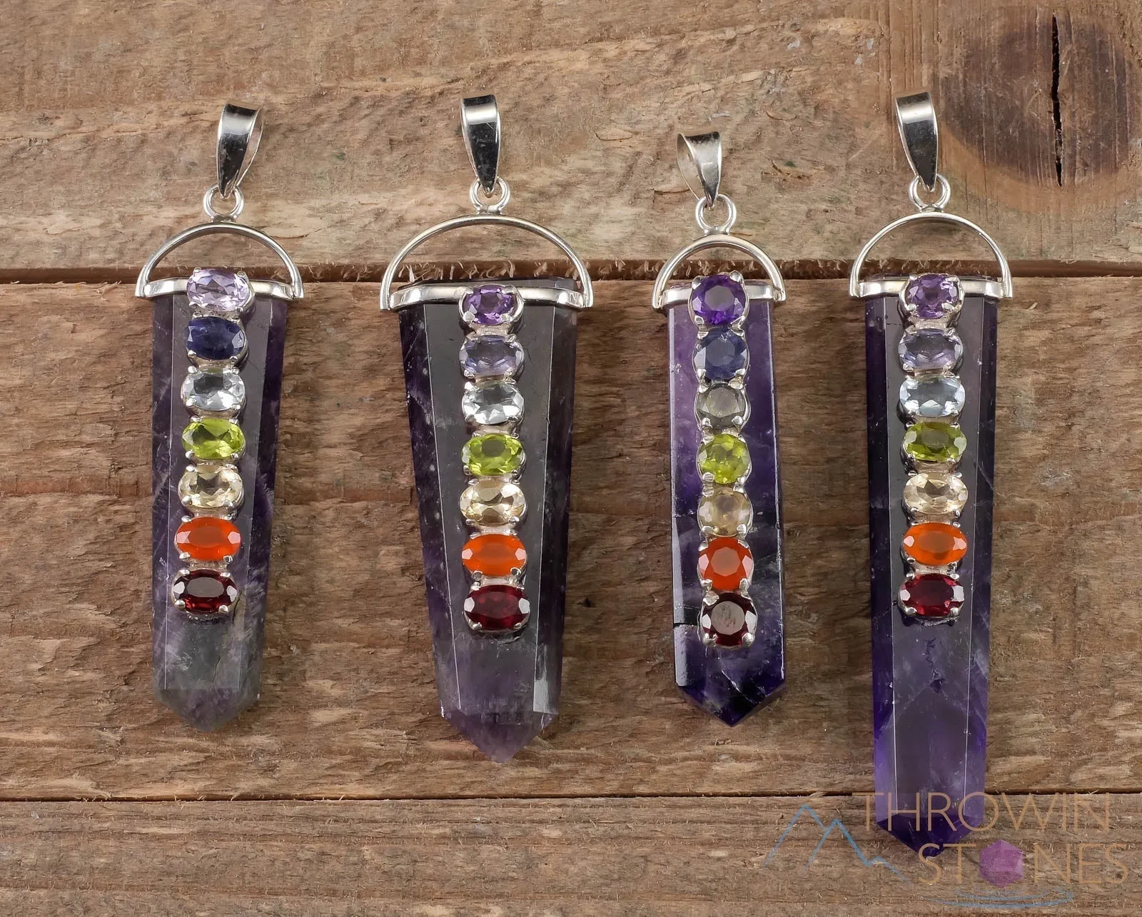 CHAKRA Crystal Pendant - Amethyst, Tigers Eye, Clear Quartz - Crystal Points, Handmade Jewelry, Chakra Necklace for Women, E1115