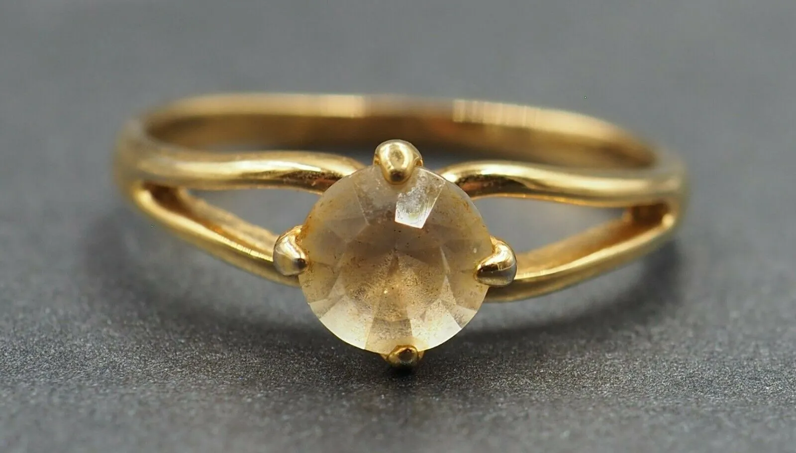 Citrine Gold Plated Split Shoulder Ring