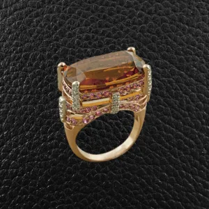 Citrine, Pink Sapphire & Diamond Ring