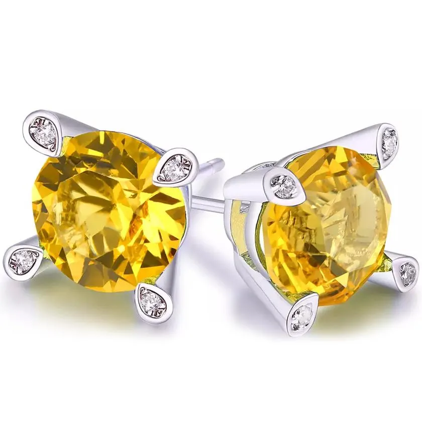 Citrine Stud Earring in 18K White Gold