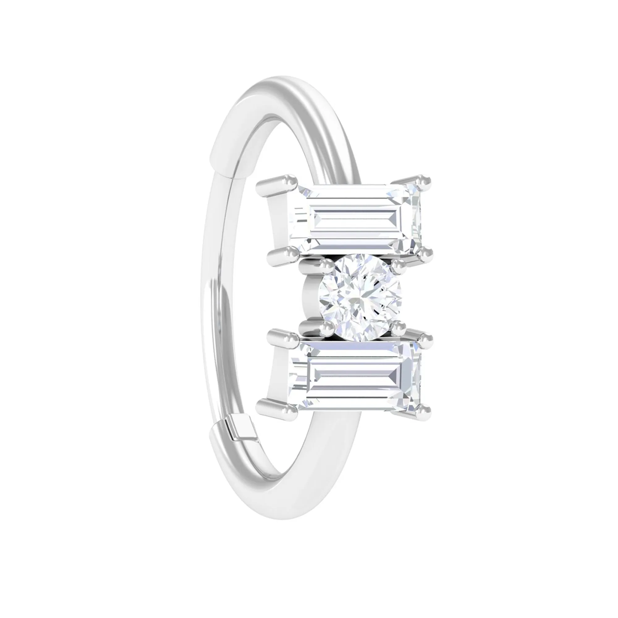 Classic Moissanite 3 Stone Hoop Earring for Conch Piercing