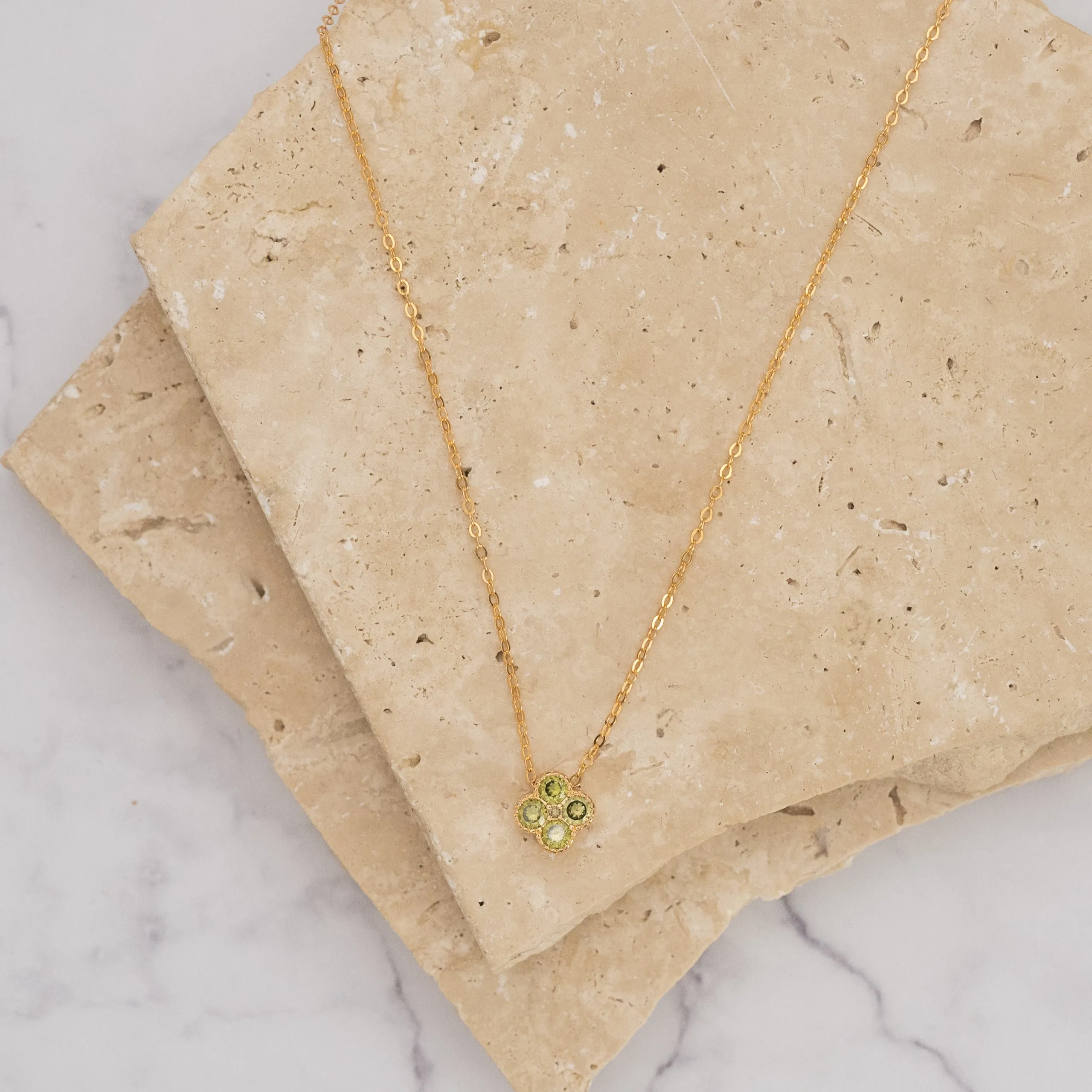 Clover 14k gold plated vermeil and zirconia birthstone necklace