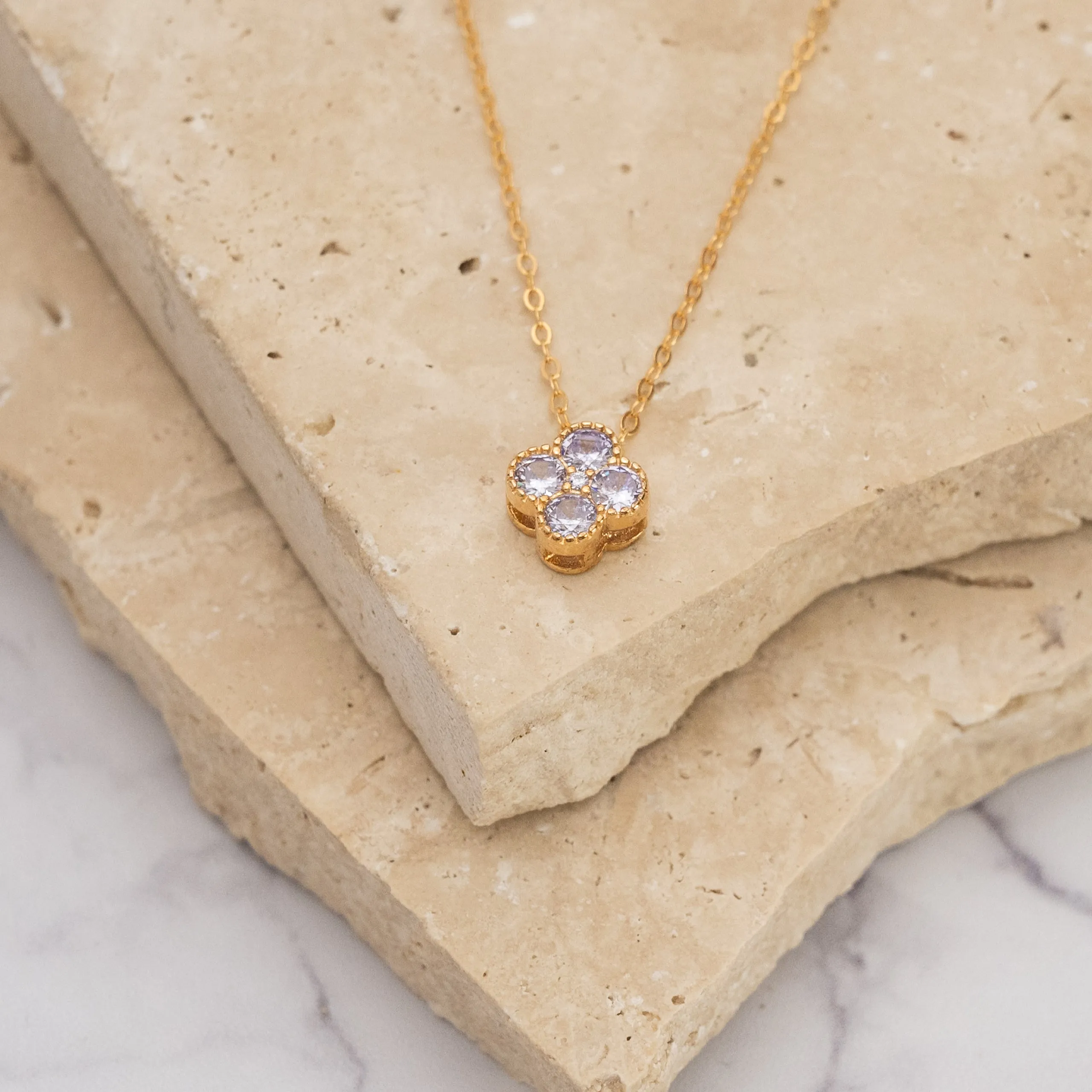 Clover 14k gold plated vermeil and zirconia birthstone necklace