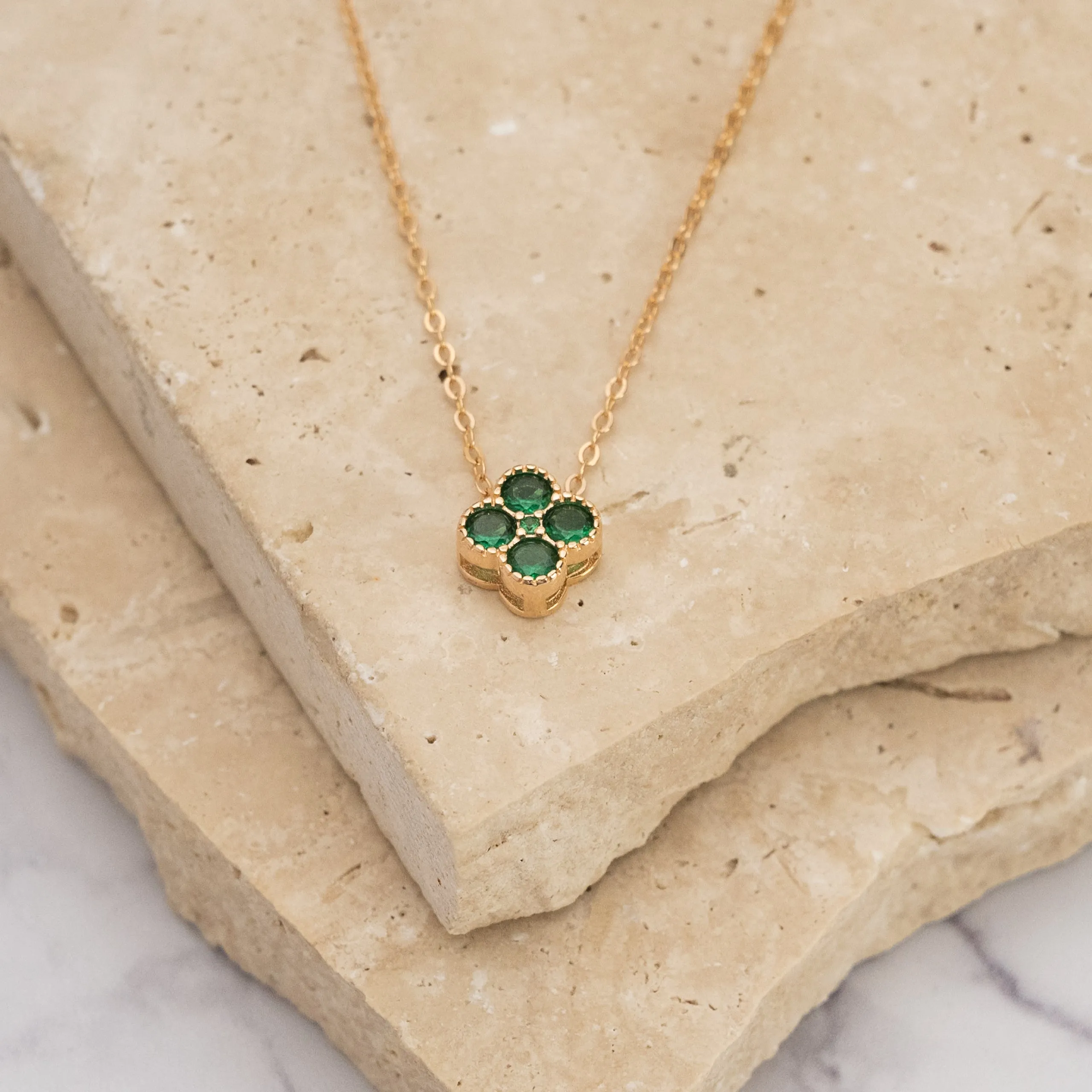 Clover 14k gold plated vermeil and zirconia birthstone necklace