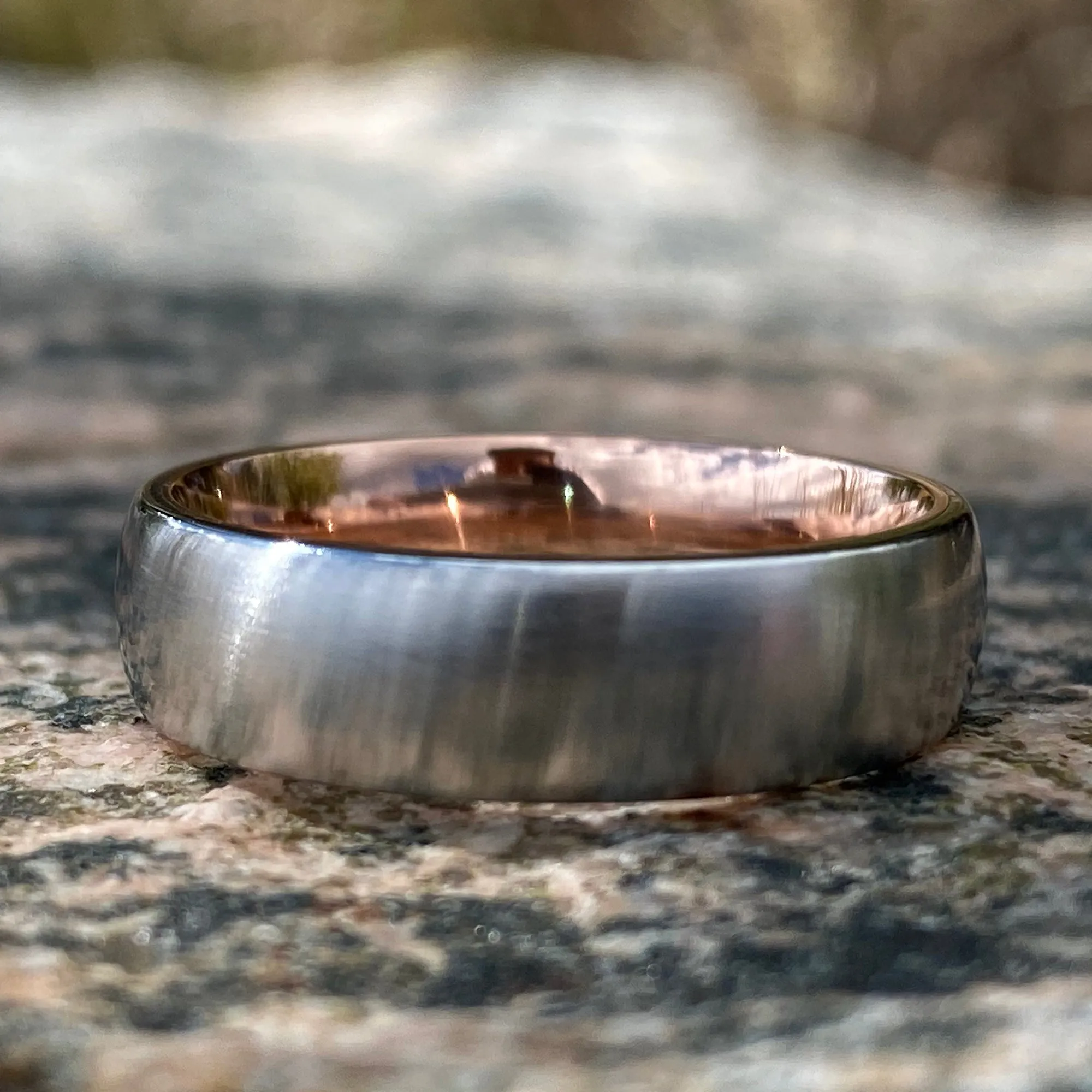 Cobalt Mens Wedding Ring with 14k Rose Gold Sleeve - 6mm Mens Wedding Bands with Brushed Finish - Unique Two Tone Rings