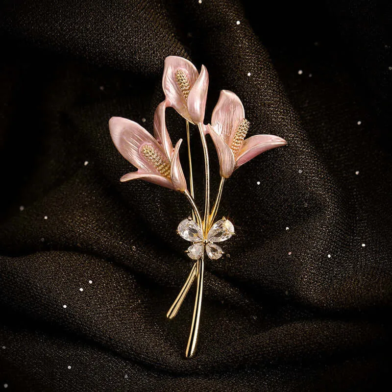 Copper Lily Elegant Enamel Floral Brooch