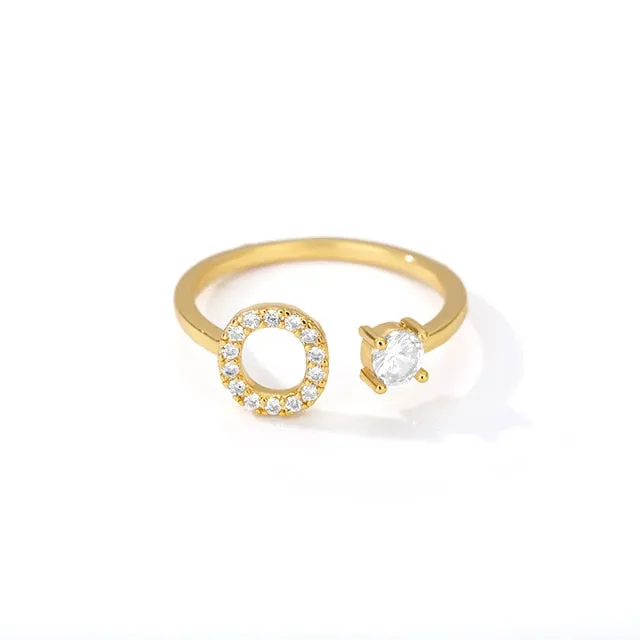 Crystal Open Adjustable 26 Initial Letter Ring