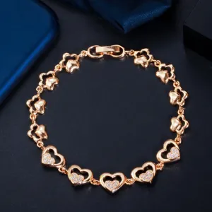 Cubic Zirconia Paved Setting - Gold Color Love Heart Shape Bracelet