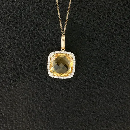 Cushion Citrine & Diamond Pendant