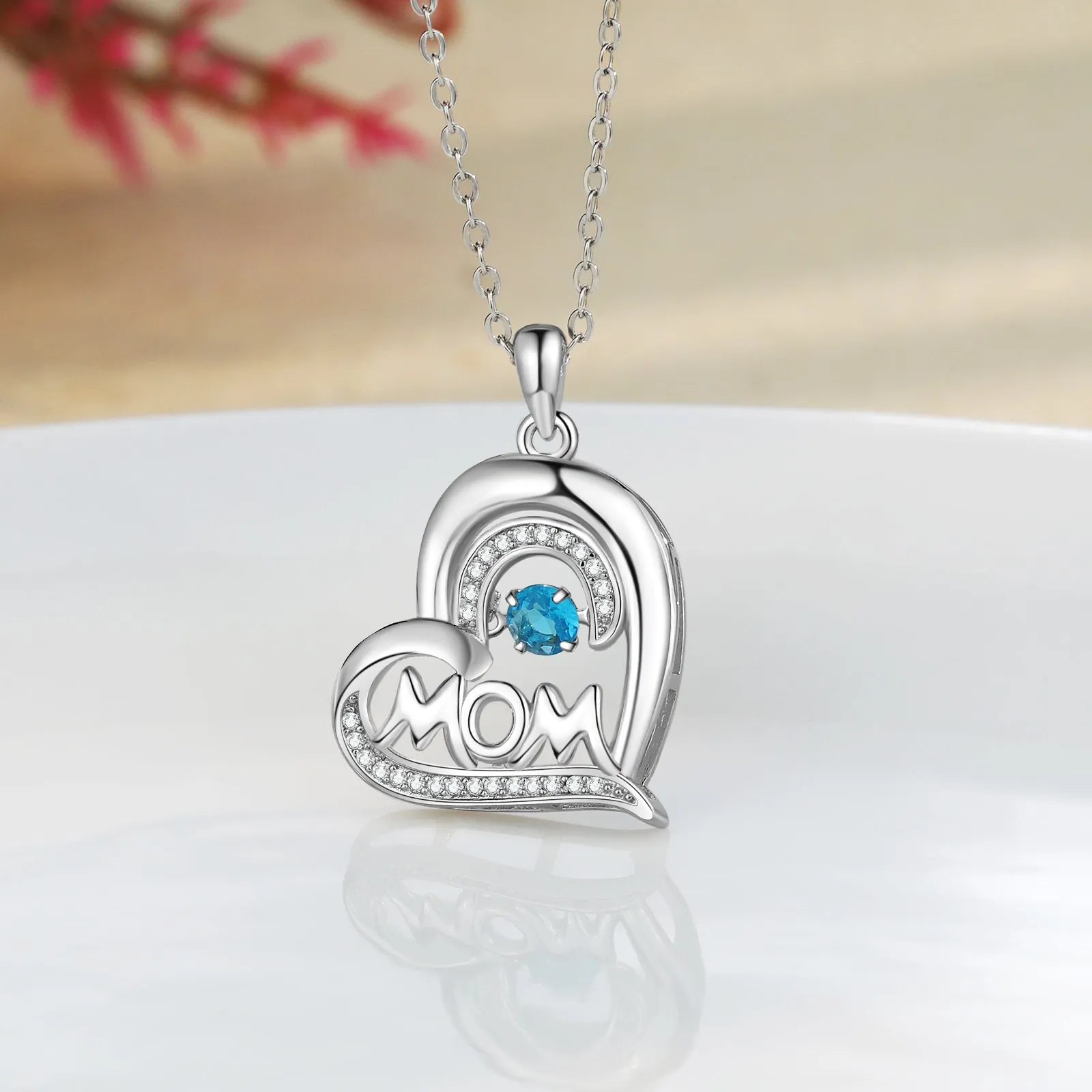 Custom Birhstone Heart With Mom Necklace