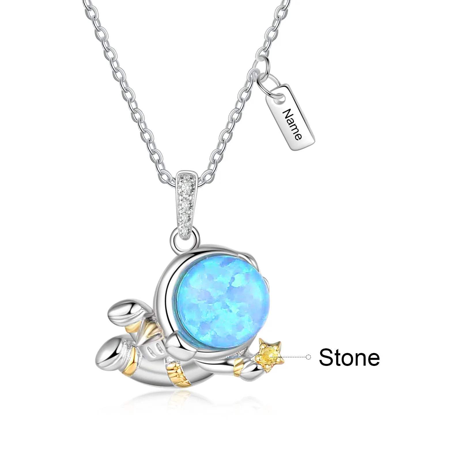 Custom Birthstone and Name Astronaut Necklace