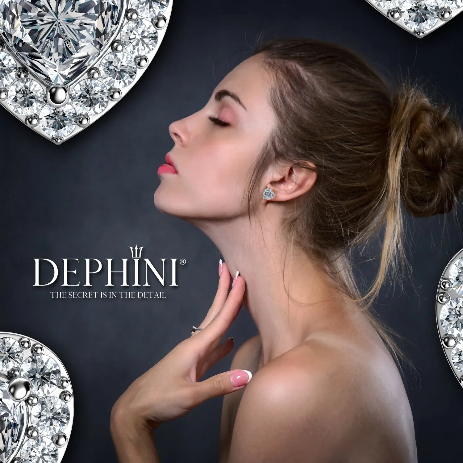 DEPHINI Heart Earrings  925 Sterling Silver Stud Earrings CZ Crystals