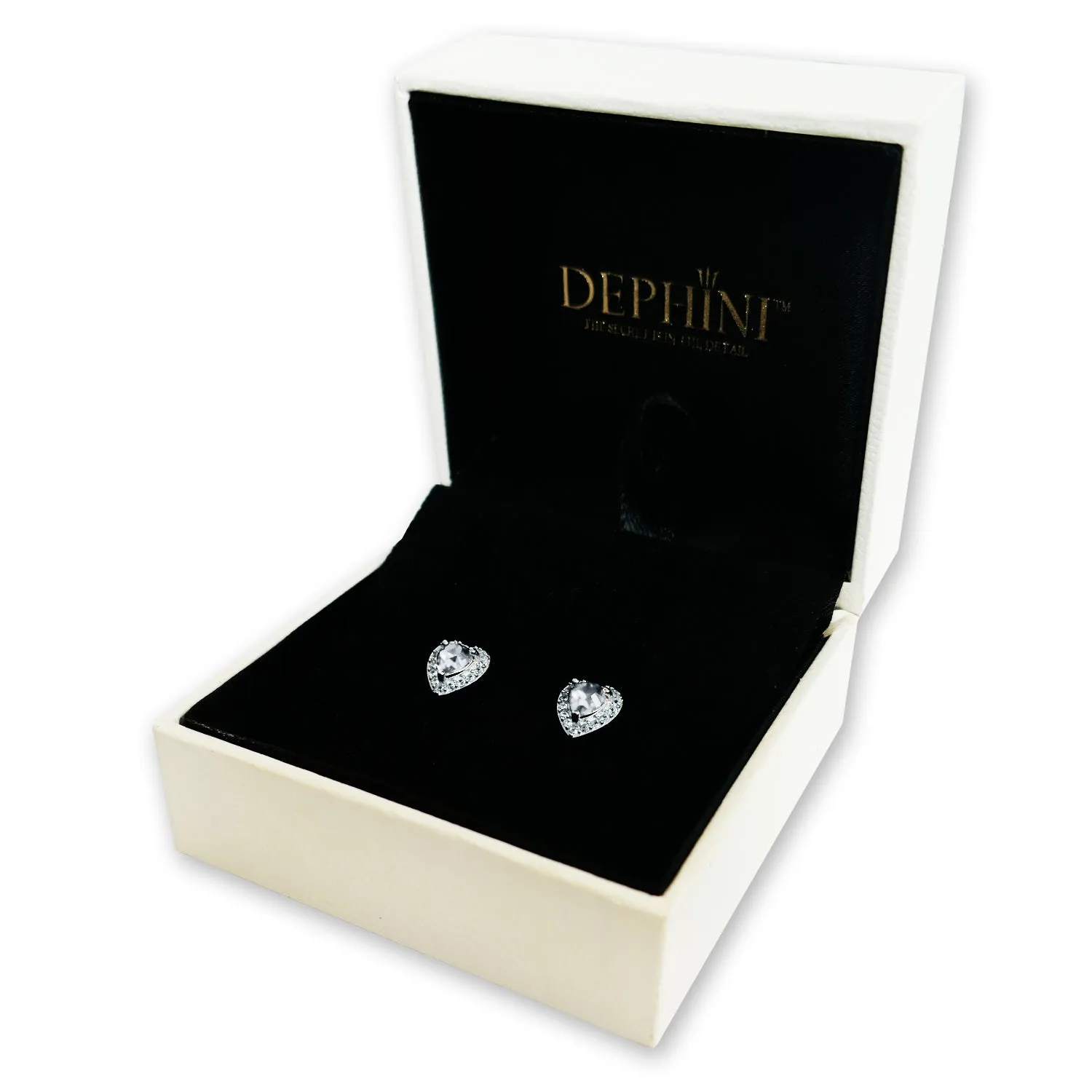 DEPHINI Heart Earrings  925 Sterling Silver Stud Earrings CZ Crystals