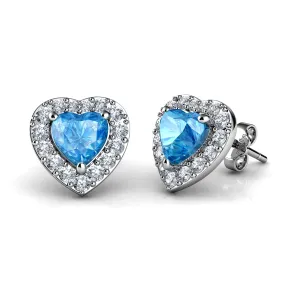 DEPHINI Heart Stud Earrings  925 Sterling Silver Heart CZ Crystals