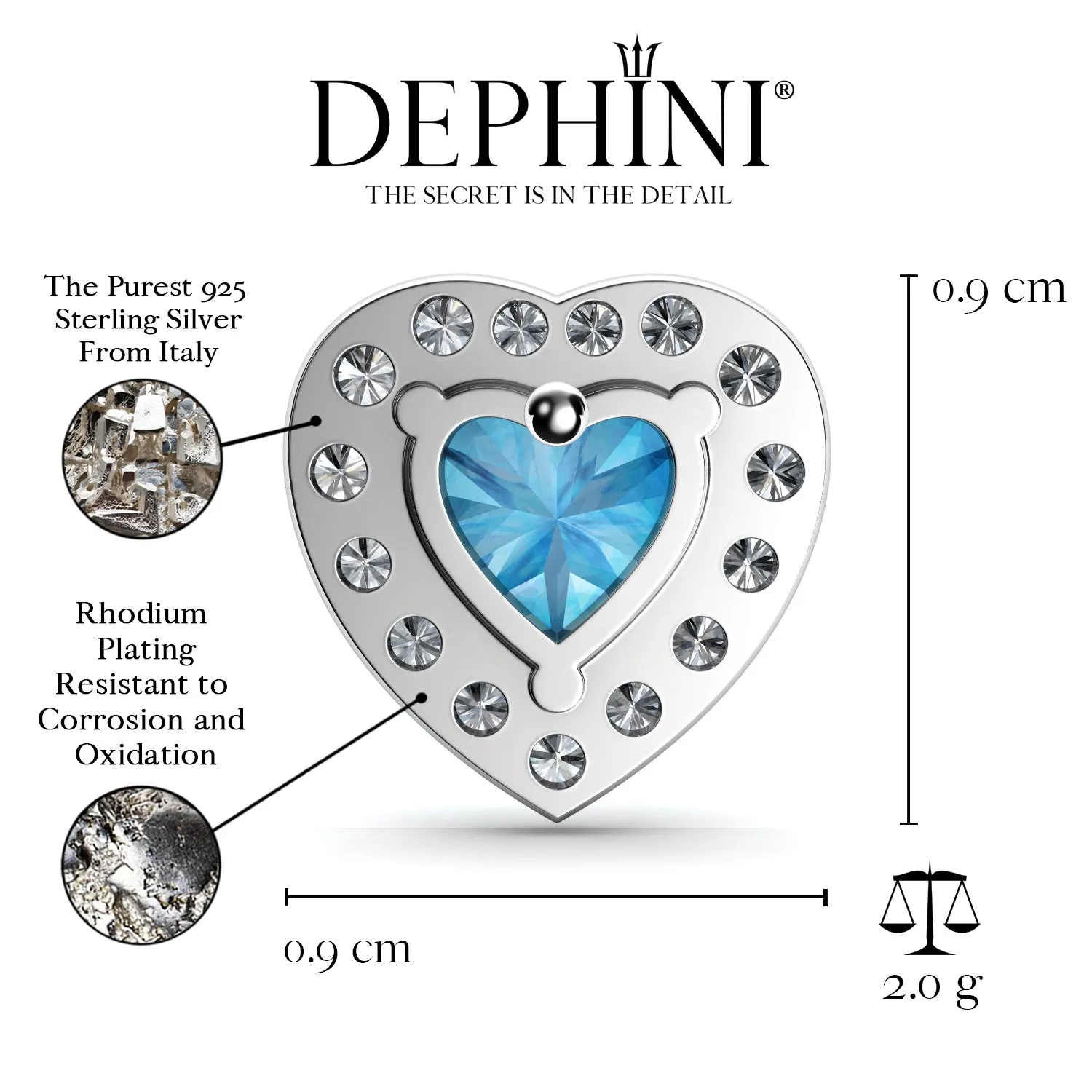 DEPHINI Heart Stud Earrings  925 Sterling Silver Heart CZ Crystals