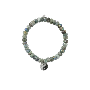 Diamond Yin Yang Aquamarine Beaded Bracelet