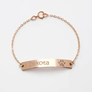 Dog Cat Paw Print Bracelet - Personalized Pet Name Jewelry - CG433B. Starts at