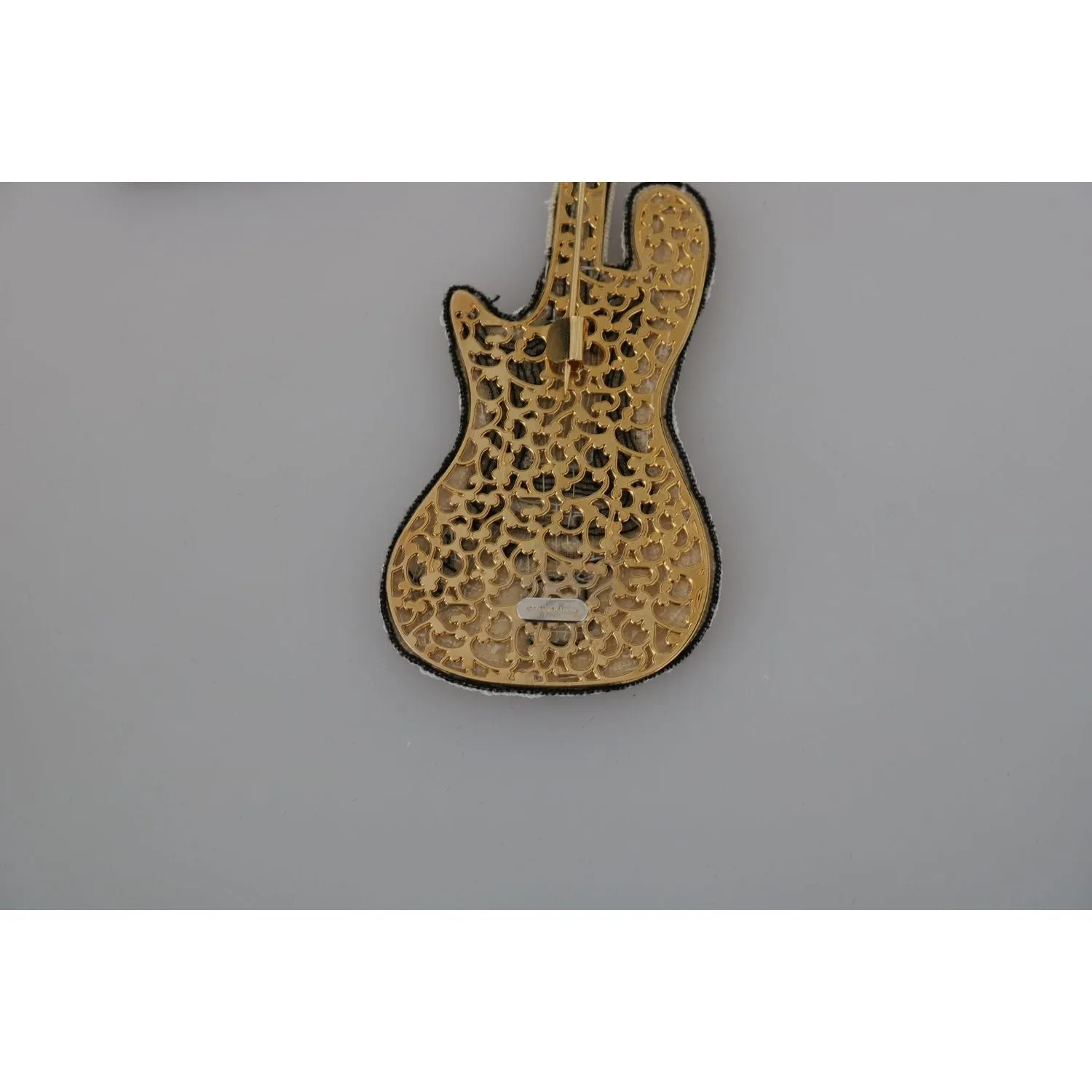 Dolce & Gabbana Gold Sequined Guitar Pin Brooch