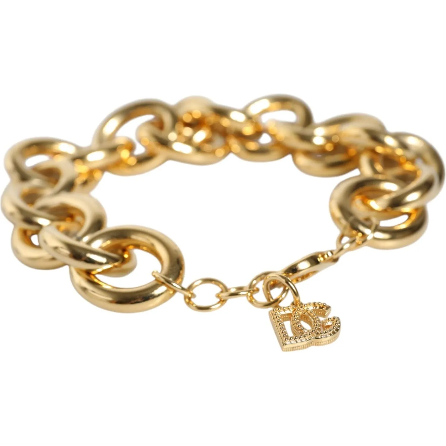 Dolce & Gabbana Gold Tone Brass Maxi Chain Lobster Clasp Logo Bracelet