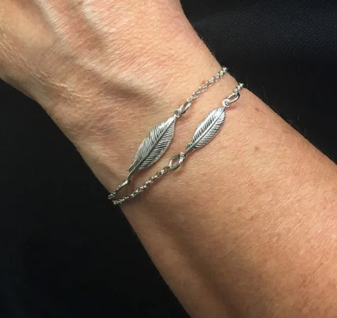 Double Silver Spirit Feather Bracelet