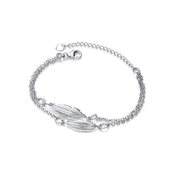 Double Silver Spirit Feather Bracelet