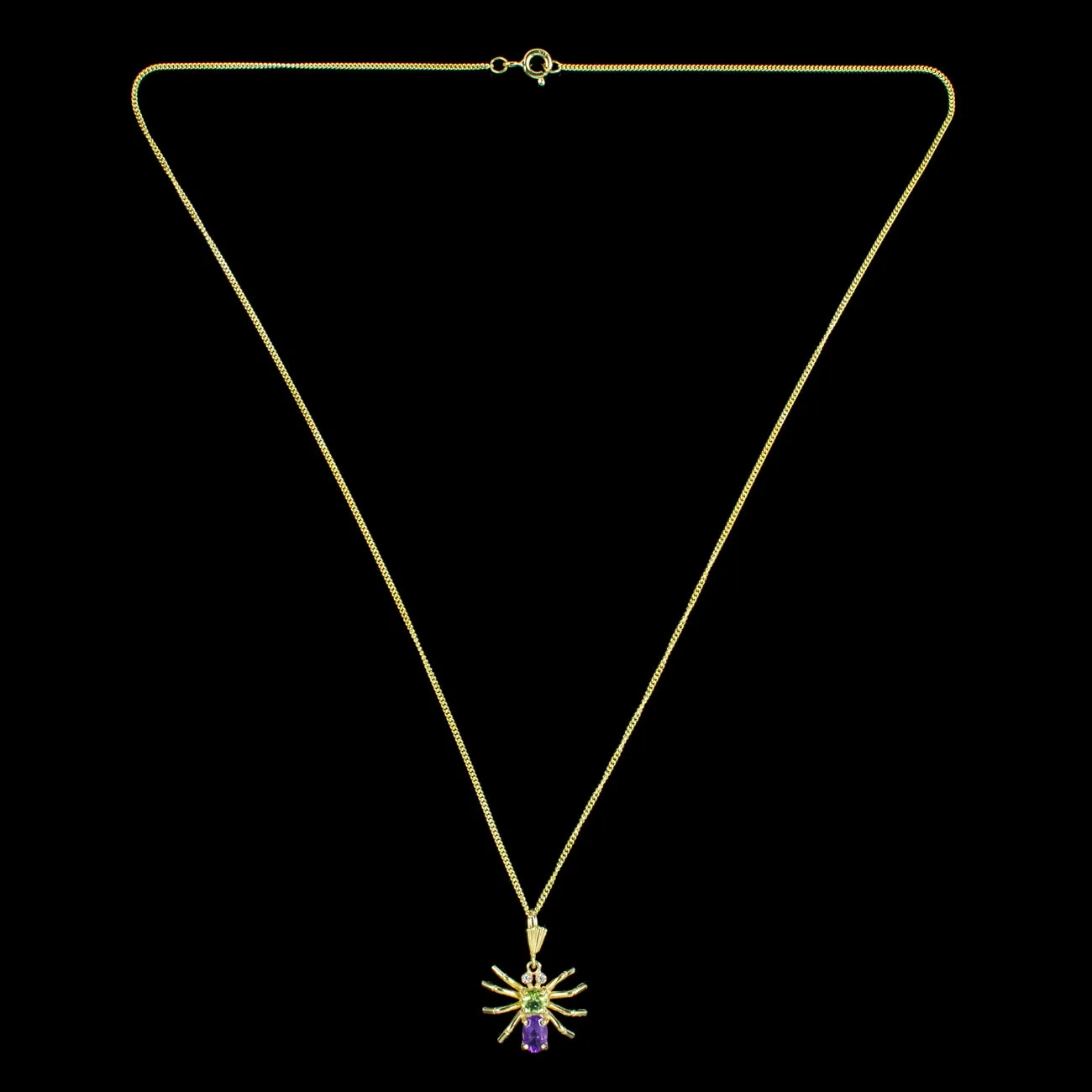 Edwardian Style Suffragette Spider Pendant Necklace Amethyst Peridot Diamond