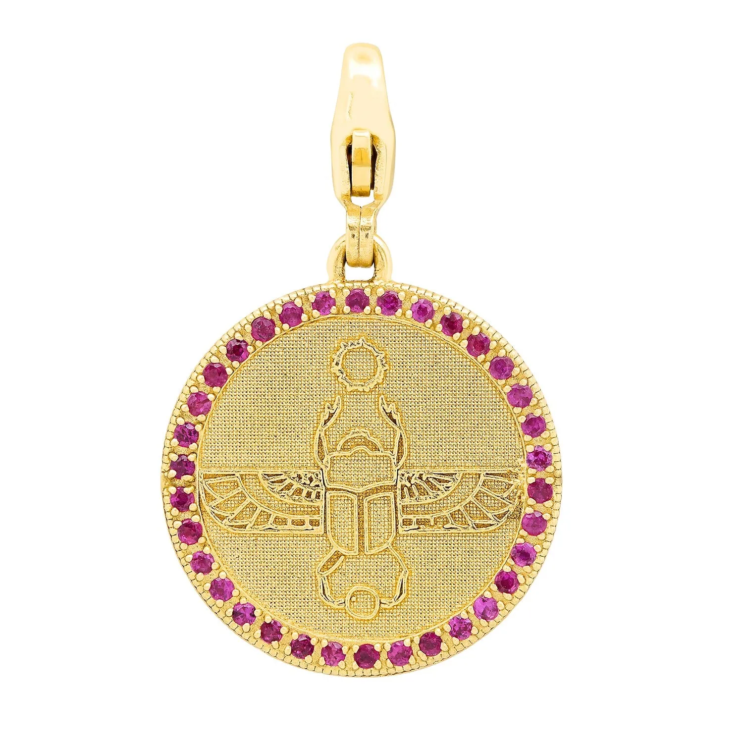 Egyptian Scarab Round Charm   Ruby