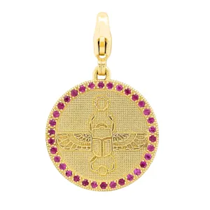 Egyptian Scarab Round Charm   Ruby