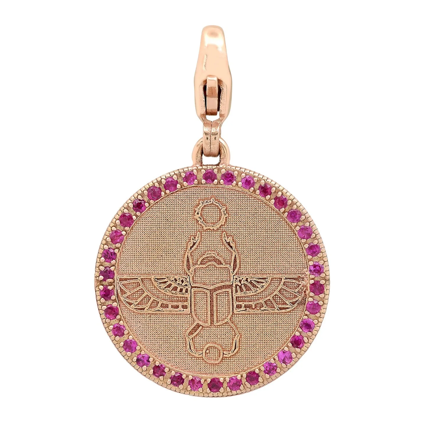 Egyptian Scarab Round Charm   Ruby