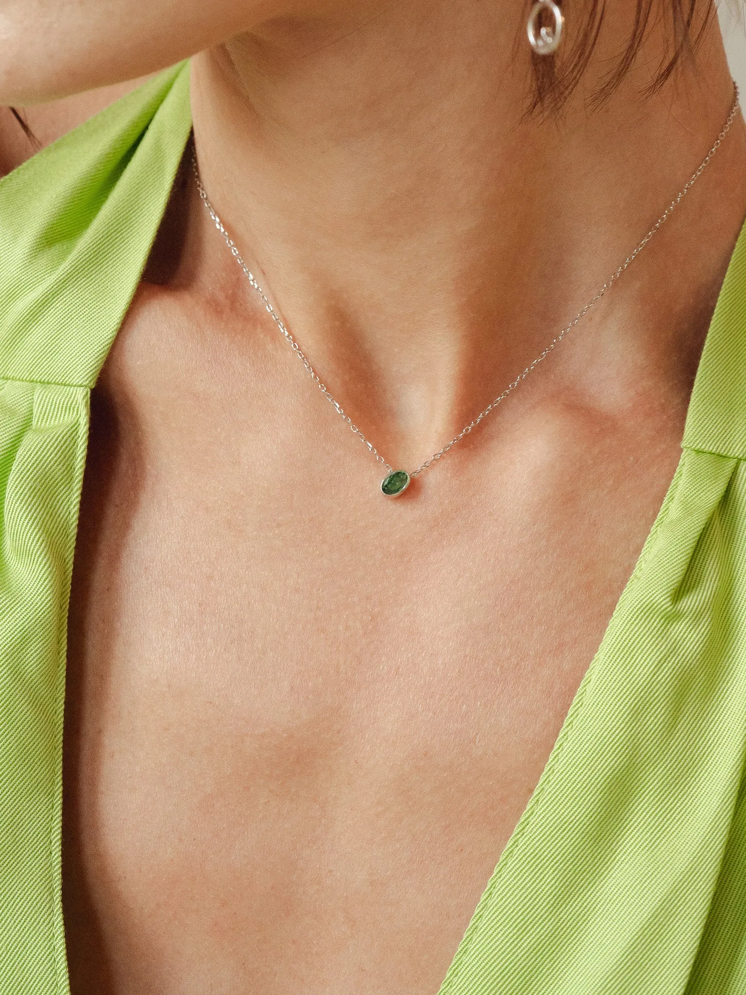 Emerald Birthstone Sterling Silver Necklace