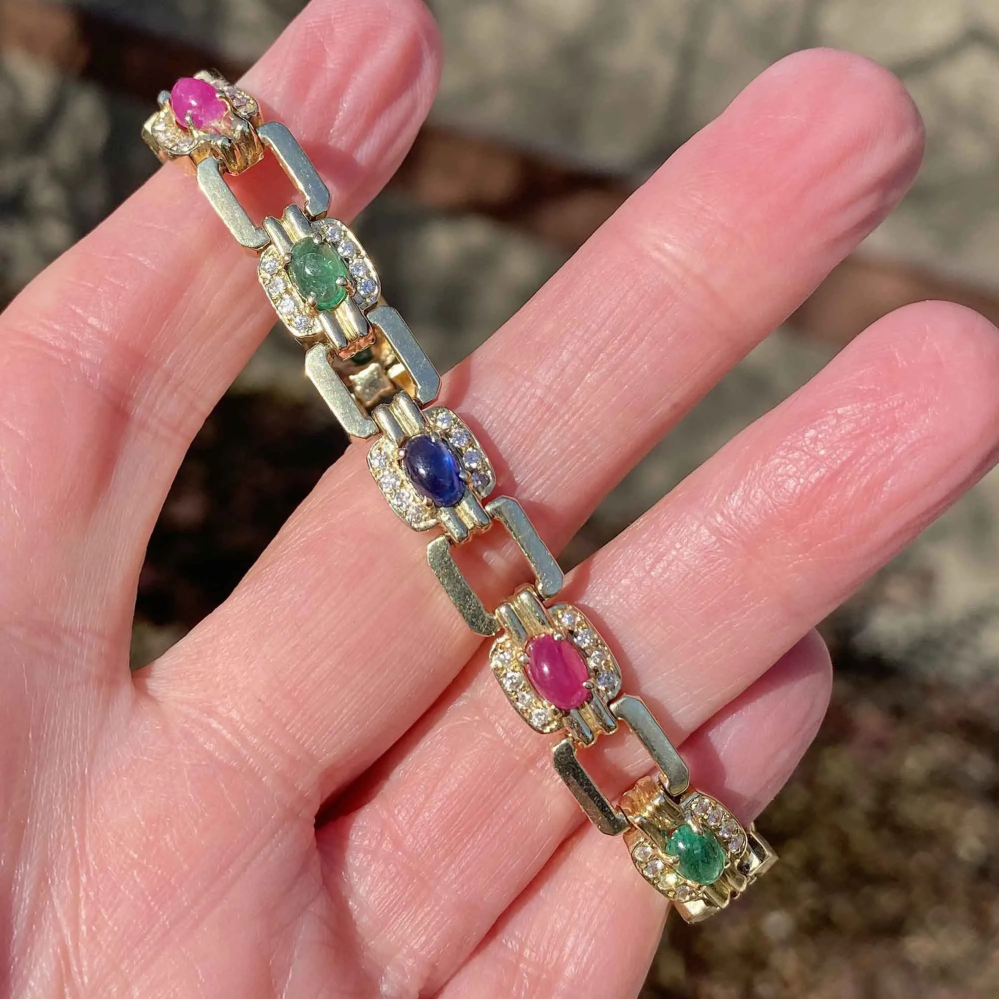 Estate Diamond, Emerald, Ruby, Sapphire Bracelet in 14k Gold