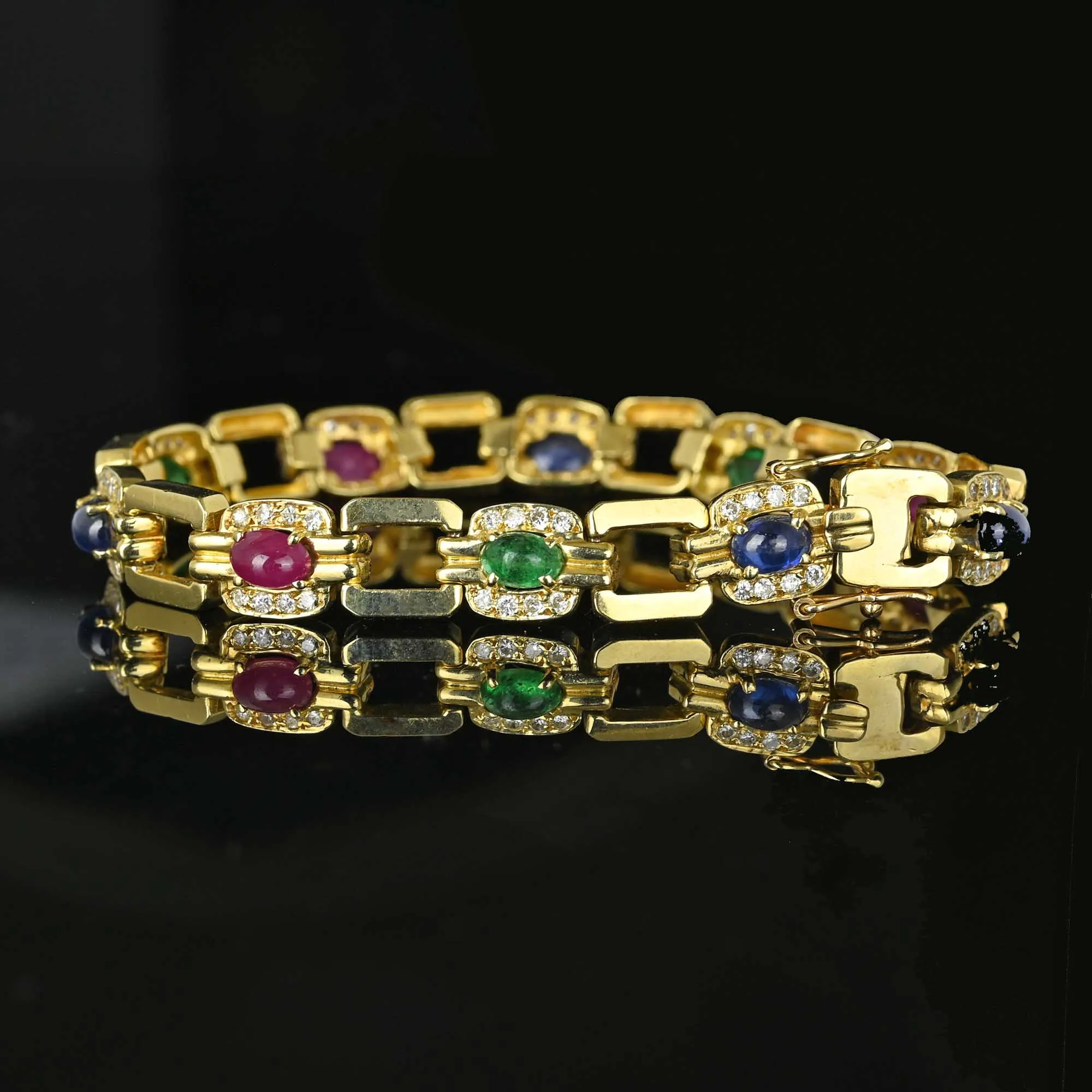 Estate Diamond, Emerald, Ruby, Sapphire Bracelet in 14k Gold