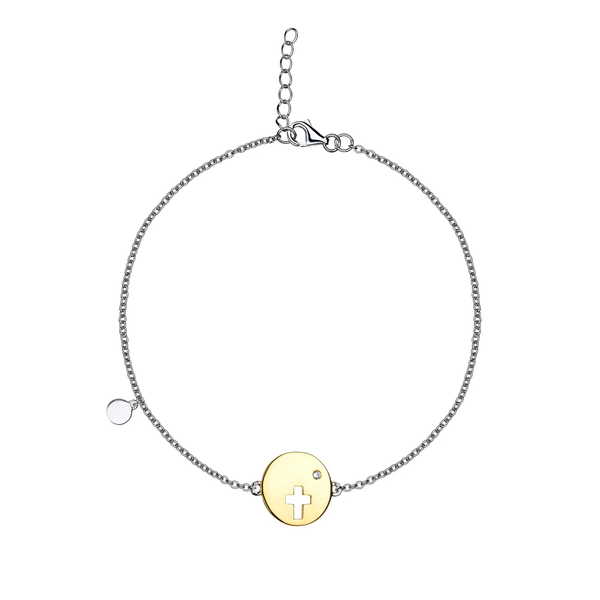 Eudora - Cross Disc Charm - Sterling Silver Bracelet