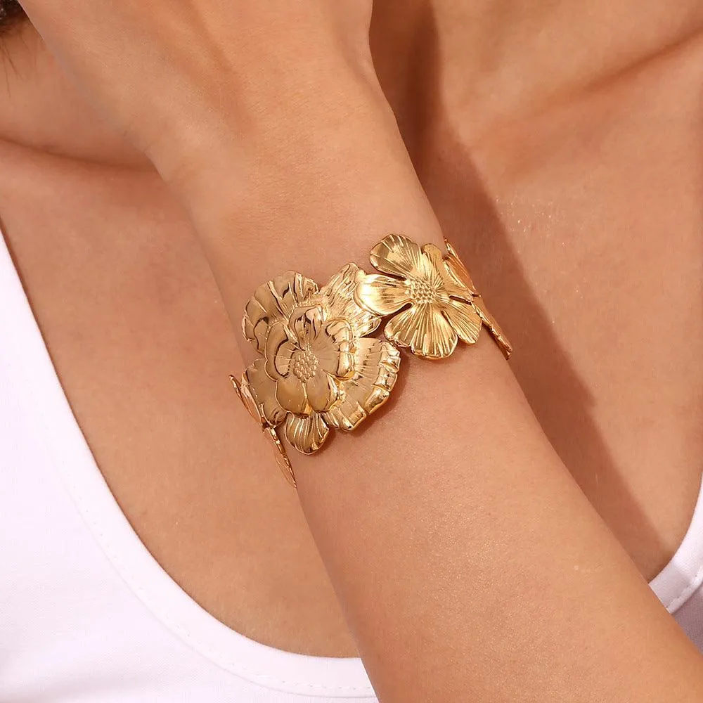 Floral Cuff Bracelet – Elegant Statement Bangle for Women