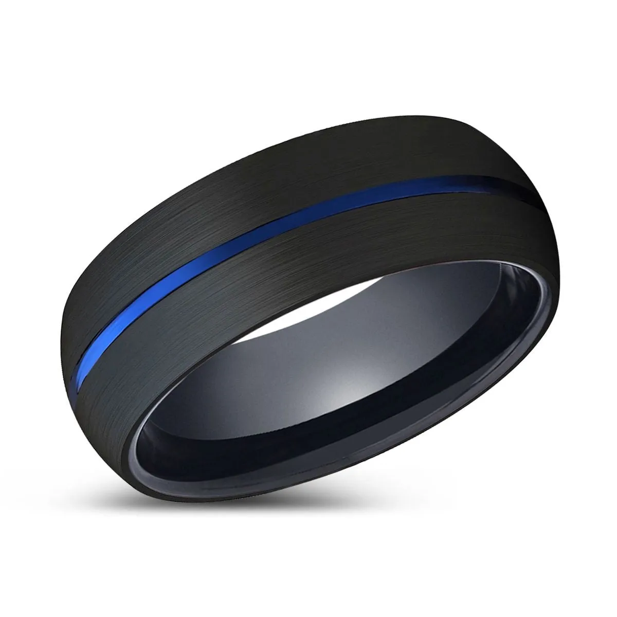 FORTUNE | Black Ring, Black Tungsten Ring, Blue Groove, Domed