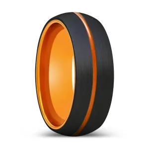 FURY | Orange Ring, Black Tungsten Ring, Orange Groove, Domed