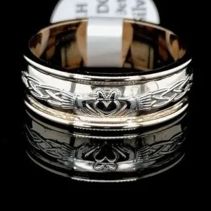 Gents Two Tone Claddagh Wedding Ring