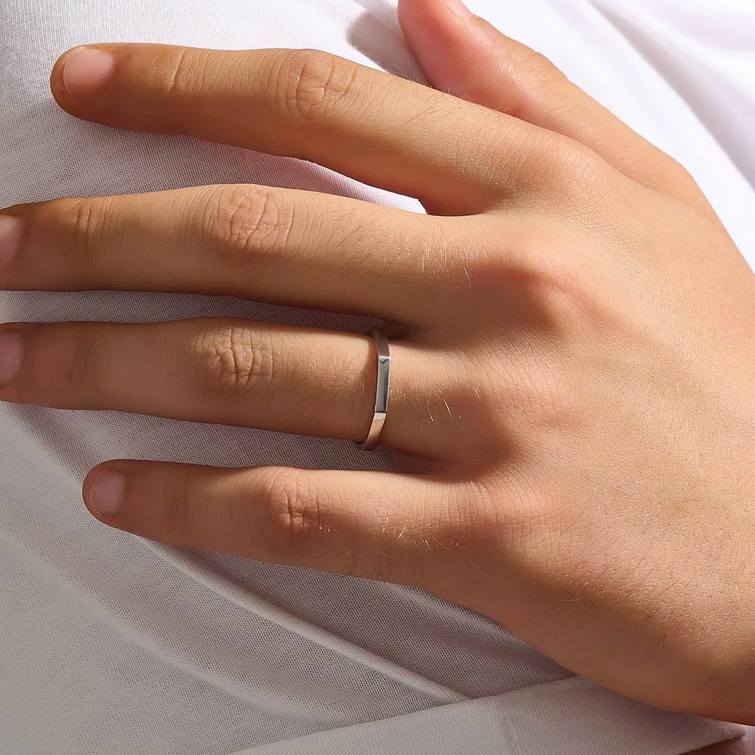 Geometric Band Ring in Silver