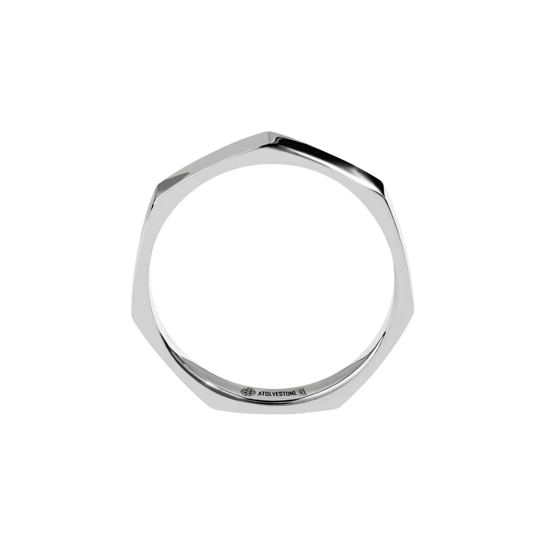 Geometric Band Ring in Silver