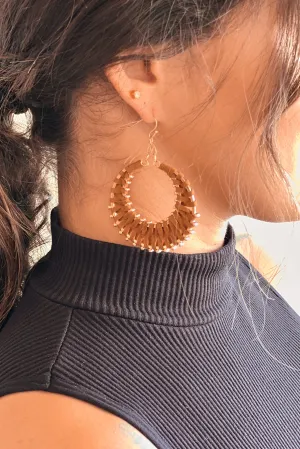 Gold And Brown Dangle Hoop Earrings