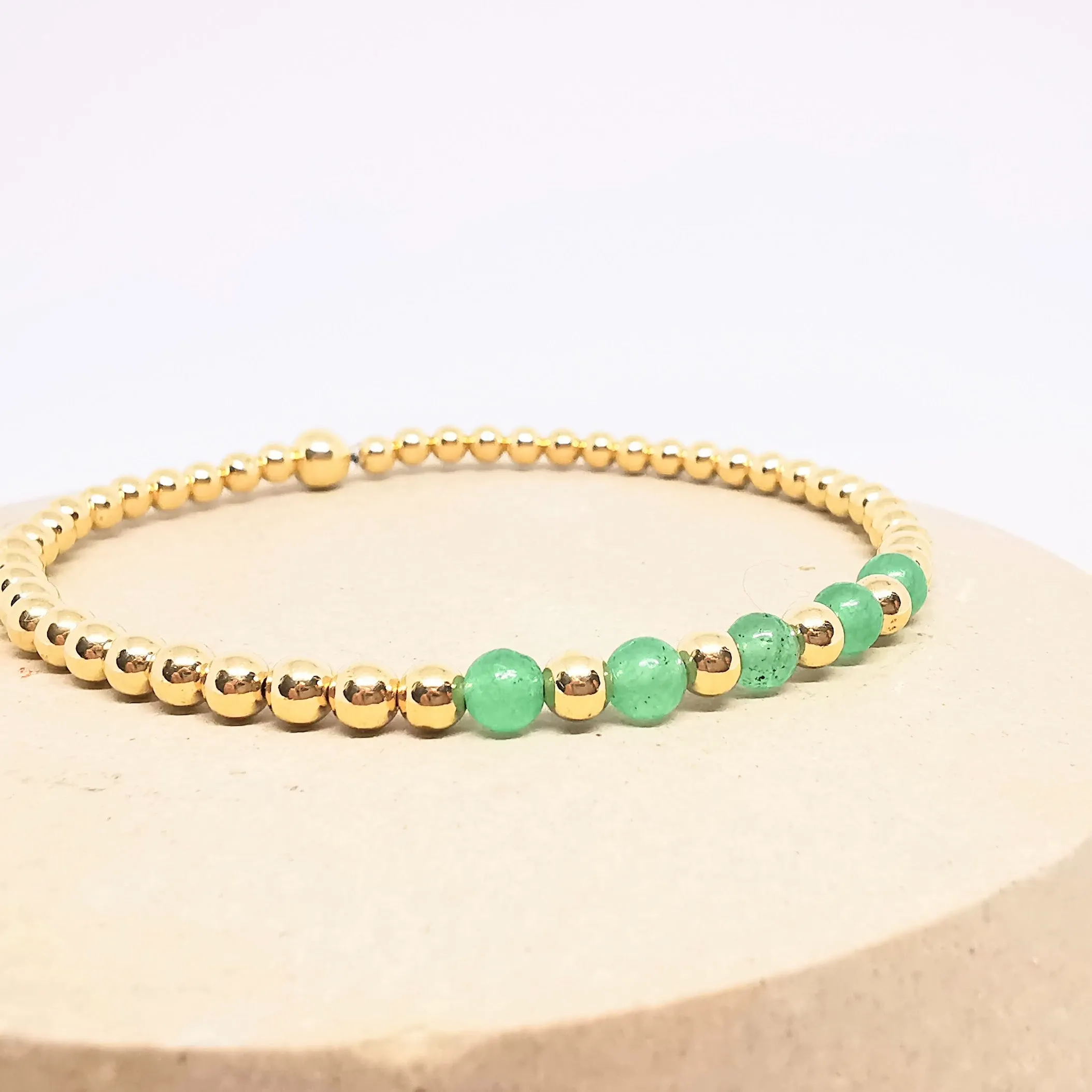 Gold and Green Aventurine Bead Bracelet