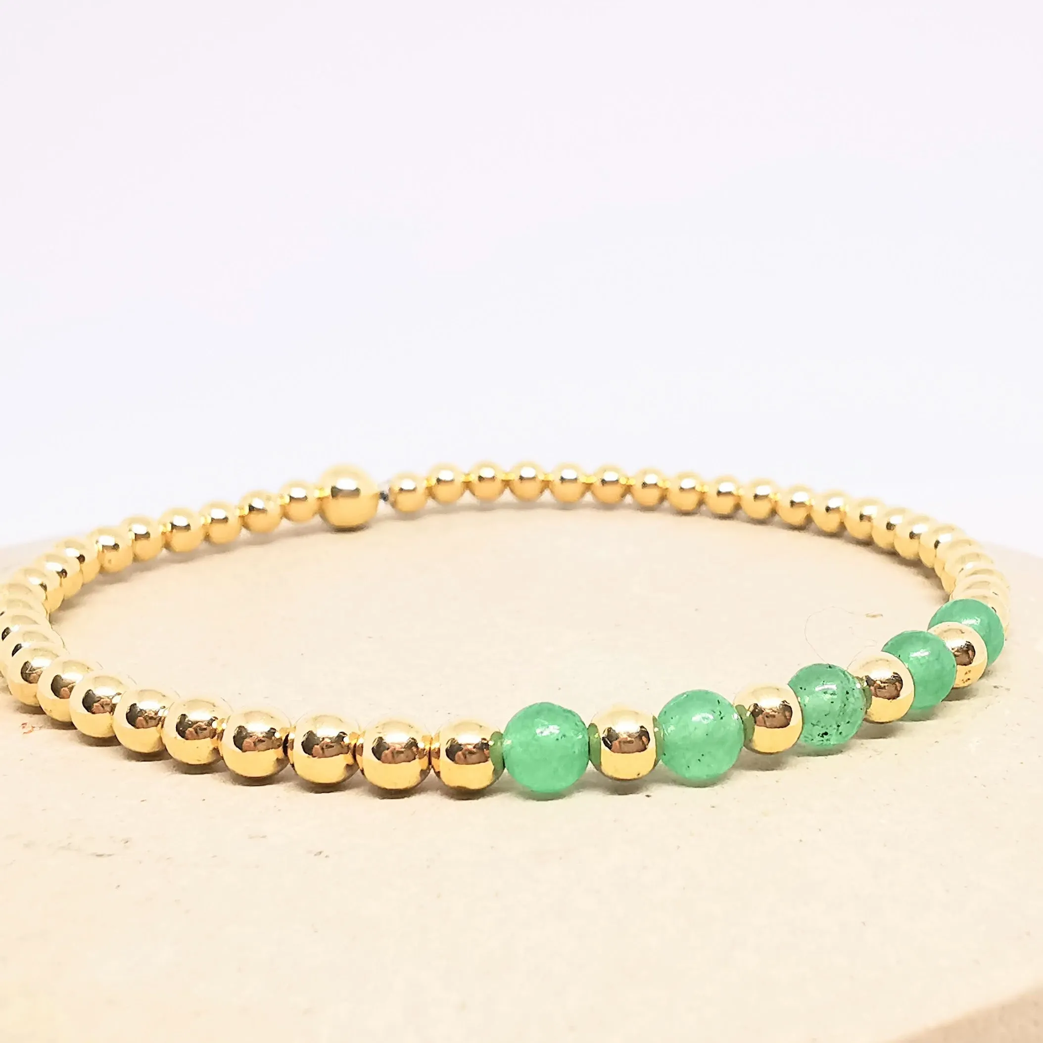 Gold and Green Aventurine Bead Bracelet