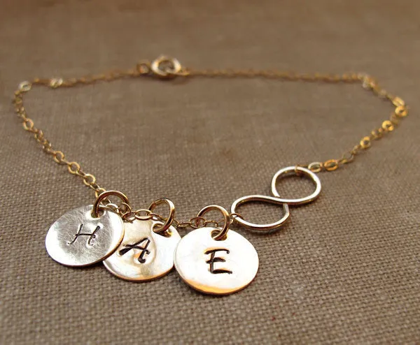 Gold Filled Letter Charm Infinity Bracelet