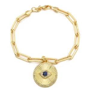 Gold Filled Paperclip CZ Evil Eye Charm Bracelet