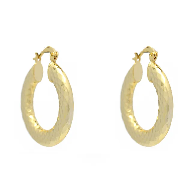 Gold Filled Shiny Textured Hoop Earrings