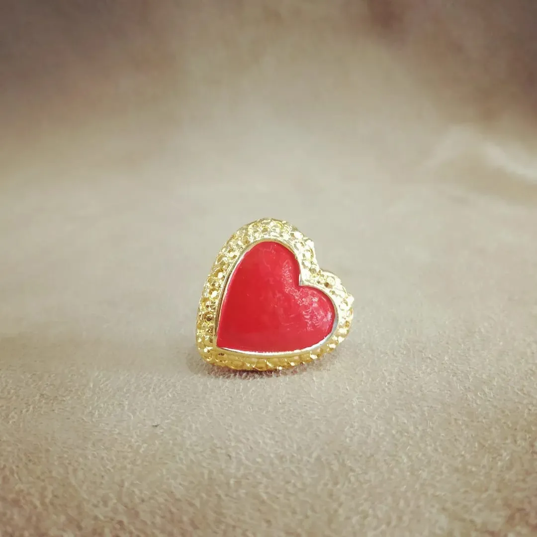 Gold heart red enamel vintage brooch