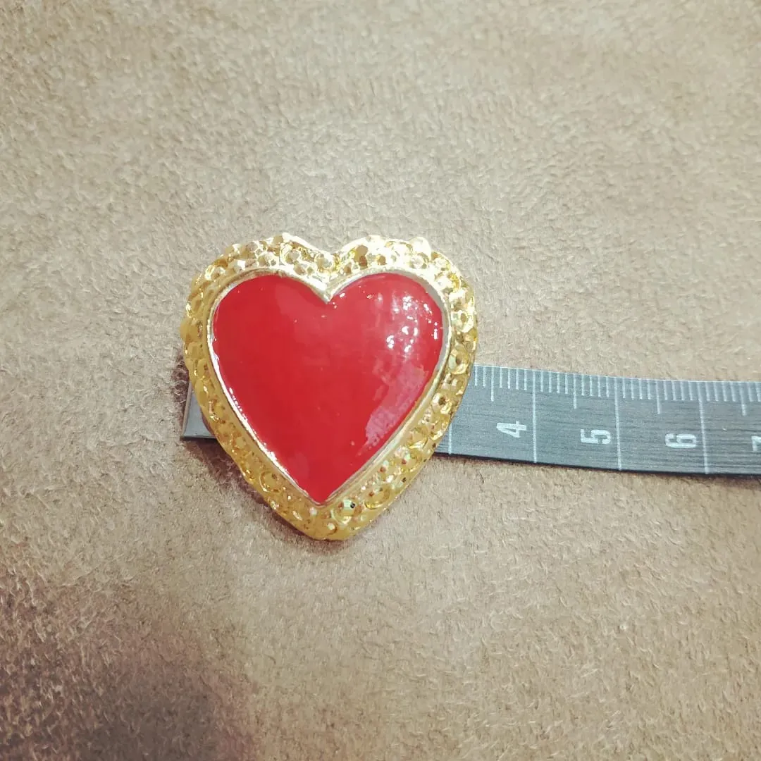 Gold heart red enamel vintage brooch